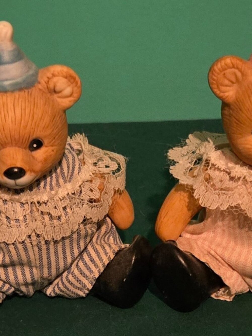 HOMCO Birthday Clown Teddy Bears Boy & Girl Jointed/Poseable Figurines Vintage